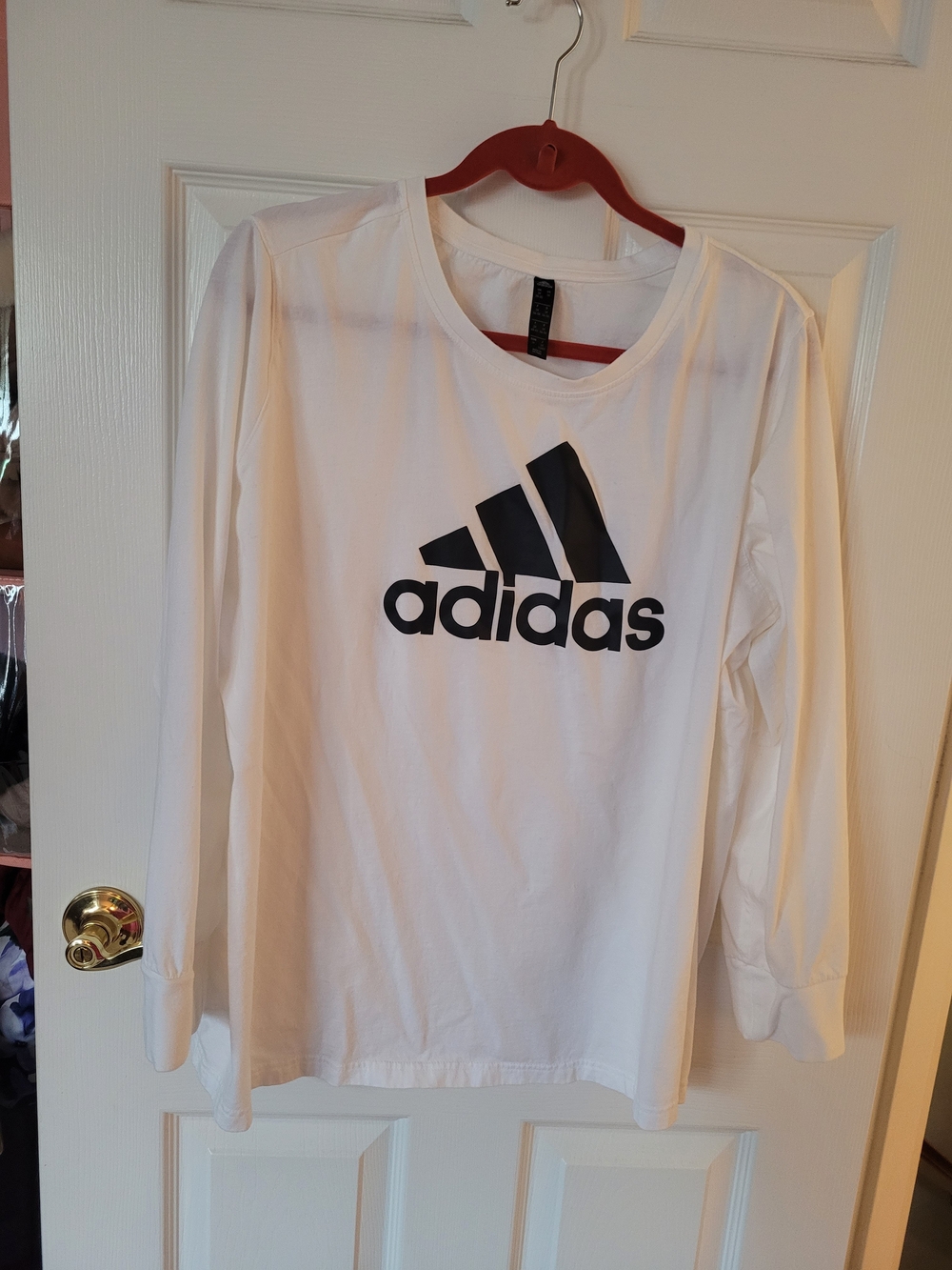 adidas White Long-Sleeve Logo Shirt with Black Trefoil